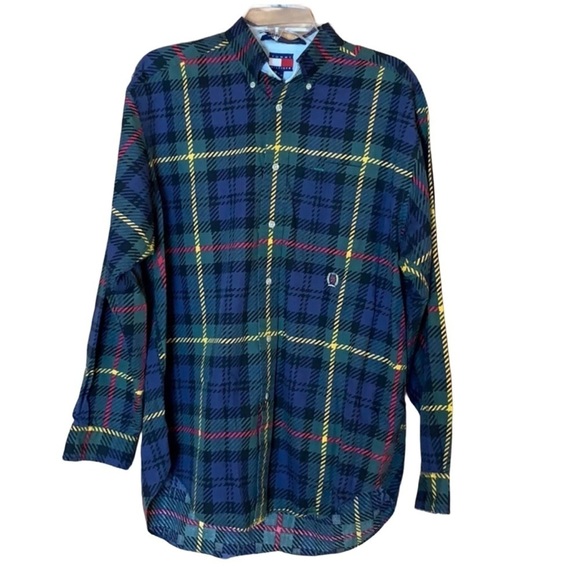 Tommy Hilfiger blue plaid button down casual shirt Size Medium - Picture 1 of 9